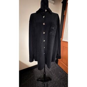 Vintage Disney Store Black Mickey Mouse Shirt Medium Embroidered Sparkle Buttons